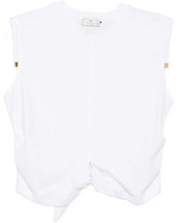 Elisabetta Franchi - Knot-Detail Padded-Shoulder T-Shirt - Lyst