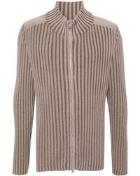 Our Legacy - Neutral Ribbed-knit Zip-up Cardigan - Lyst