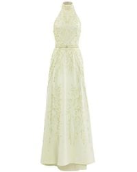 Saiid Kobeisy - Halter-Neck Embroidered Crepe Maxi Dress - Lyst