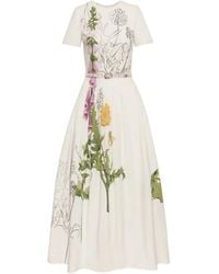 Oscar de la Renta - Floral-Pattern Midi Dress - Lyst