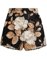 Dolce & Gabbana - Rose-Print Brocade Shorts - Lyst