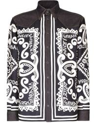 Dolce & Gabbana - Overhemd Met Print En Denim Afwerking - Lyst