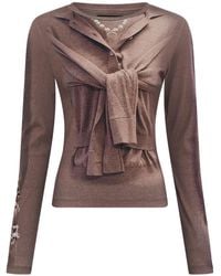 Marine Serre - Tie Detailed Knit Sweater - Lyst