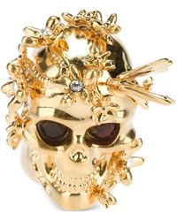 McQueen - Floral-Embellished Skull Ring - Lyst