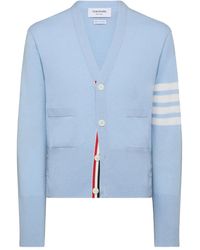 Thom Browne - CLASSIC V-NECK CARDIGAN WITH WHITE 4-BAR STRIPE IN CASHMERE - Lyst