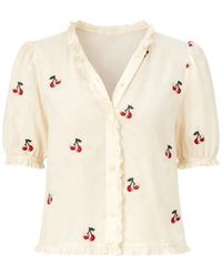 Twinset - Cropped Ramie Shirt With Cherry Embroidery - Lyst