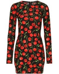 Dolce & Gabbana - Vestido corto de manga larga en punto con estampado de cerezas - Lyst