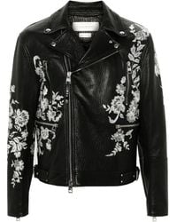 Alexander McQueen - Floral-embroidered Leather Biker Jacket - Lyst