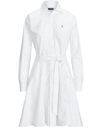 Polo Ralph Lauren - Belted Logo-Embroidered Shirt Mini Dress - Lyst