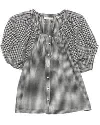 Doen - June Gingham-Check Puff-Sleeve Top - Lyst