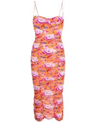 Magda Butrym - Orange And Multicolour Floral-print Ruched Dress - Lyst
