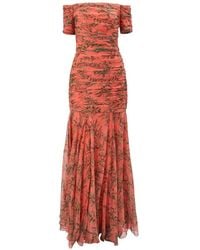 Carolina Herrera - Branch-Print Ruched Gown - Lyst