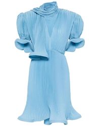 ROWEN ROSE - Pleated Puffy-Sleeve Midi Dress - Lyst