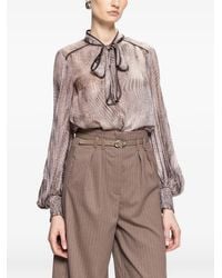 Nissa - Printed Bow-Neck Chiffon Top - Lyst
