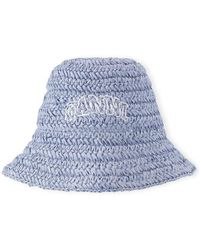 Ganni - Logo-embroidered Straw Bucket Hat - Lyst