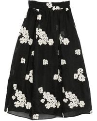 MOUTAKI - Floral-Embroidered A-Line Midi Skirt - Lyst