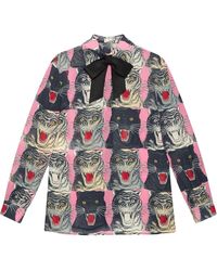 Gucci Hemd aus Sablé mit Tigergesicht-Print - Mehrfarbig