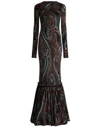 Etro - Chenille-Jacquard Long Dress With Paisley Motif - Lyst