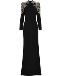 Jenny Packham - Maxi-Jurk Met Verfraaide Schouders En Hoge Hals - Lyst