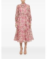 Nissa - Belted Floral-Print Midi Dress - Lyst