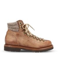 Brunello Cucinelli - Bottines En Cuir De Veau Grainé À Empiècements En Laine Et Cachemire - Lyst