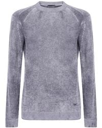 Emporio Armani - Ribbed Virgin Wool Sweater With Mélange Print - Lyst