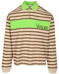 Versace - Logo-Embroidered Striped Polo Shirt - Lyst