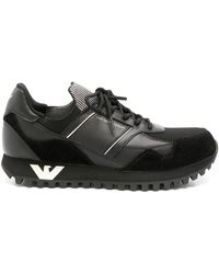 Emporio Armani - Suede And Mesh Sneakers - Lyst