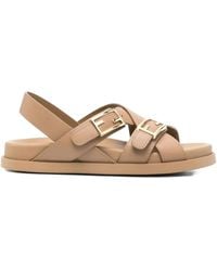 Fendi - Feel Leren Sandalen Met Gespbandje - Lyst