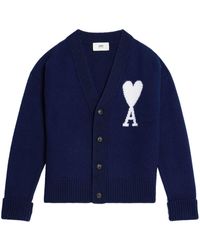 Ami Paris - Intarsia Logo Cardigan - Lyst