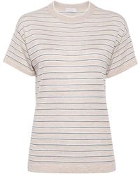 Brunello Cucinelli - Striped Intarsia-knit T-shirt - Lyst