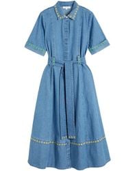 Chinti & Parker - Embroidered-Detail Tie-Fastening Midi Dress - Lyst
