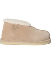 Miu Miu - Shearling-Trimmed Suede Boots - Lyst
