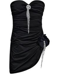 Area - Crystal-Embellished Draped Mini Dress - Lyst