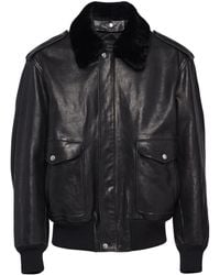 Prada - Faux Fur-trimmed Leather Jacket - Lyst