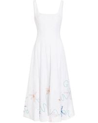 STAUD - Embroidered Sleeveless Midi Dress - Lyst