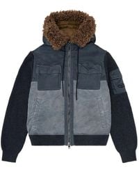 DIESEL - Hooded Padded Jacket With Knitted Sleeves - Lyst