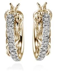 John Hardy - 14Kt Jh Essential Crossover Diamond Hoop Earrings - Lyst