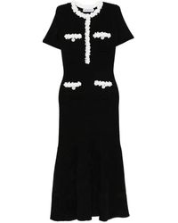 Self-Portrait - Floral-Appliqué Ribbed-Knit Midi Dress - Lyst