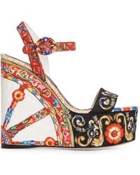 Dolce & Gabbana - Carretto-Print Brocade Wedge Sandals - Lyst