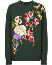 Dolce & Gabbana - Floral Intarsia-knit Virgin Wool Jumper - Lyst