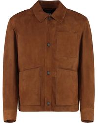 BOSS - Buttoned Suede-Leather Jacket - Lyst
