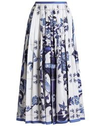 Dolce & Gabbana - Dg Exclusive Majolica- Long Cotton Satin Skirt - Lyst