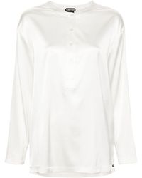 Tom Ford - Band-collar Satin Blouse - Lyst