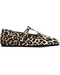 Ganni - Leopard-Print Buckle-Fastening Ballet Flats - Lyst