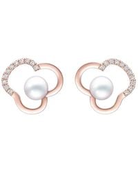 Tasaki - 18Kt Roségouden Chants Oorbellen Met Parel En Diamant - Lyst
