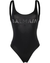 Balmain - Bañador con cuello en U y logo - Lyst