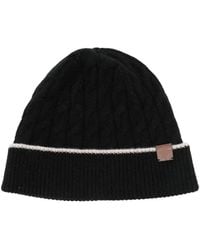 Eleventy - Cable-Knit Leather-Patch Beanie Hat - Lyst