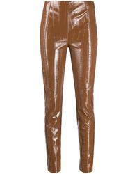 Pinko Croc-effect Vinyl Trousers - Brown