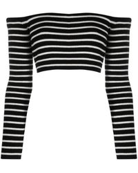 Saint Laurent - Off-shoulder Striped Knitted Top - Lyst